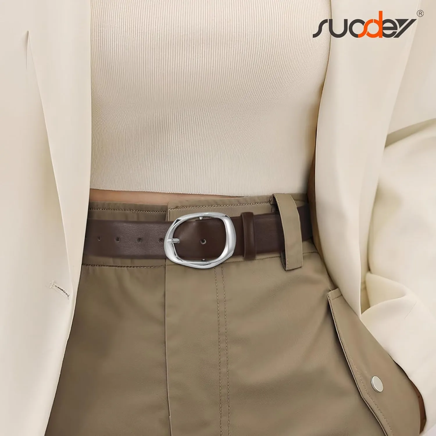 SUOSDEY Leather Belts for Women, Ladies Waist Belt with Liquid Shape Buckle for Jeans Pants Dresses,1.4" width