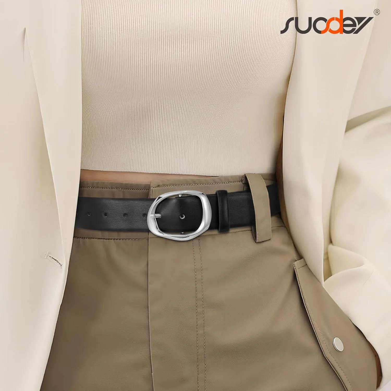 SUOSDEY Leather Belts for Women, Ladies Waist Belt with Liquid Shape Buckle for Jeans Pants Dresses,1.4" width