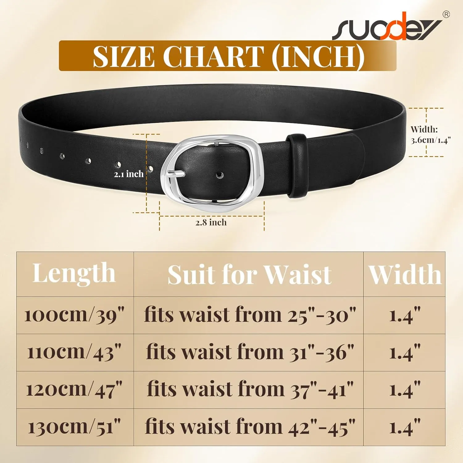 SUOSDEY Leather Belts for Women, Ladies Waist Belt with Liquid Shape Buckle for Jeans Pants Dresses,1.4" width