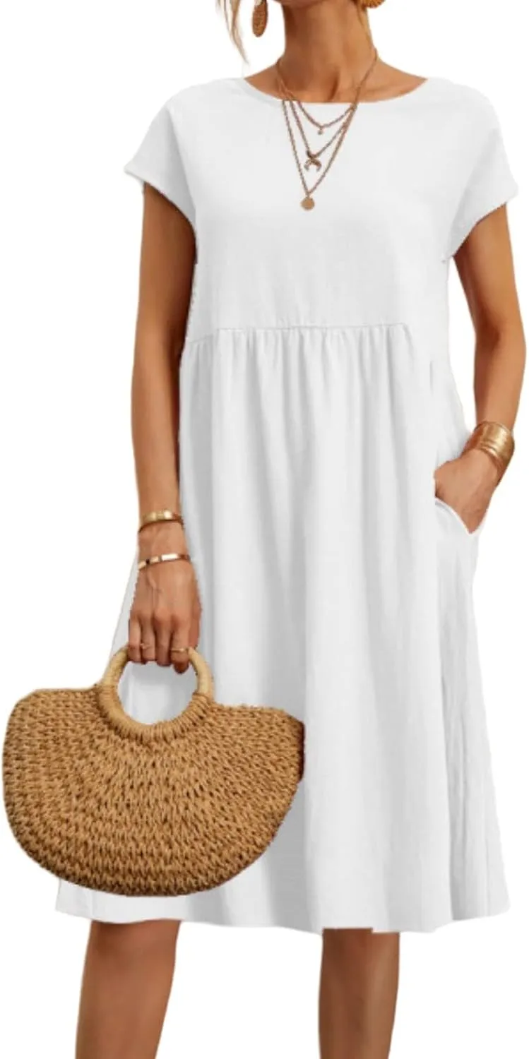 Tshirt Dress for Women 2025 Casual Plus Size Summer Baggy Crew Neck Midi Dress Boho Loose Flowy Dresses with Pockets