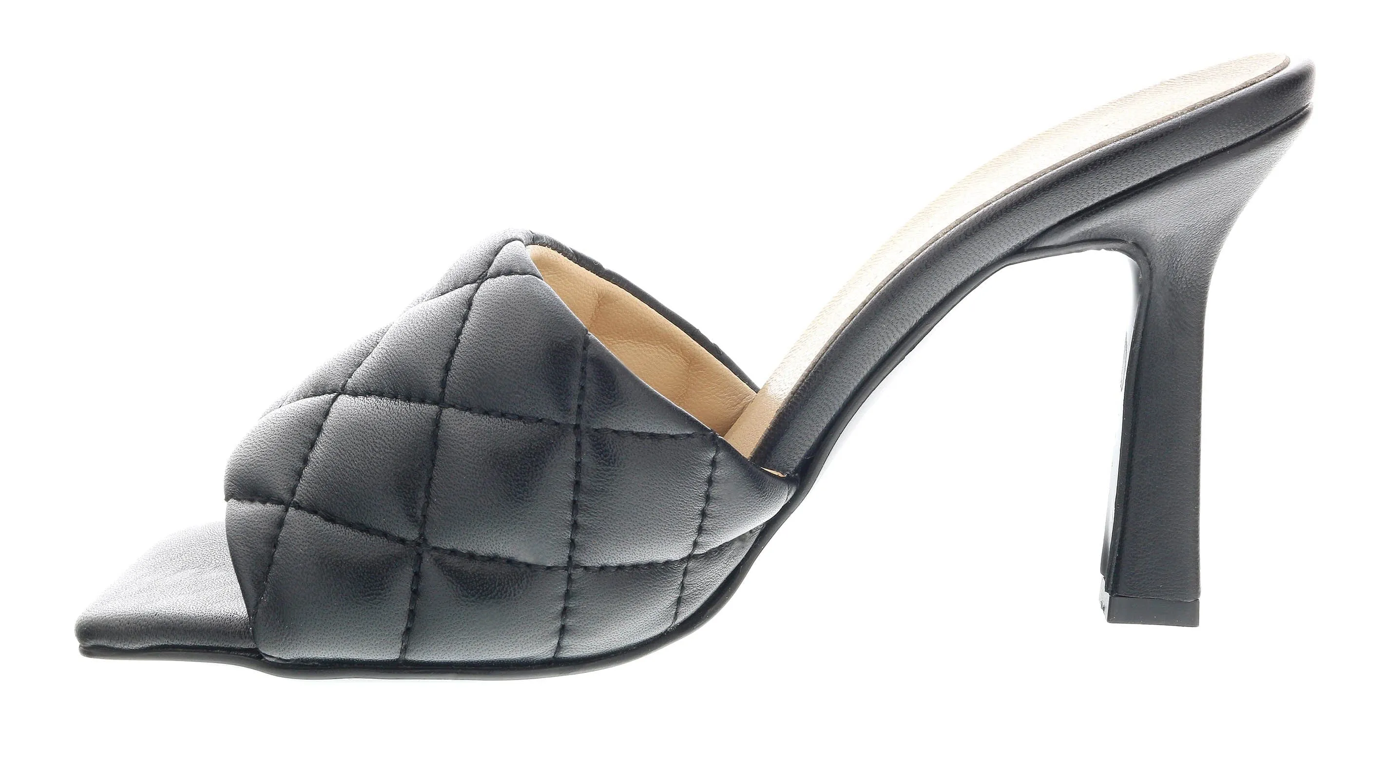 Ventutto Black Quilted High Heel Leather Mule-