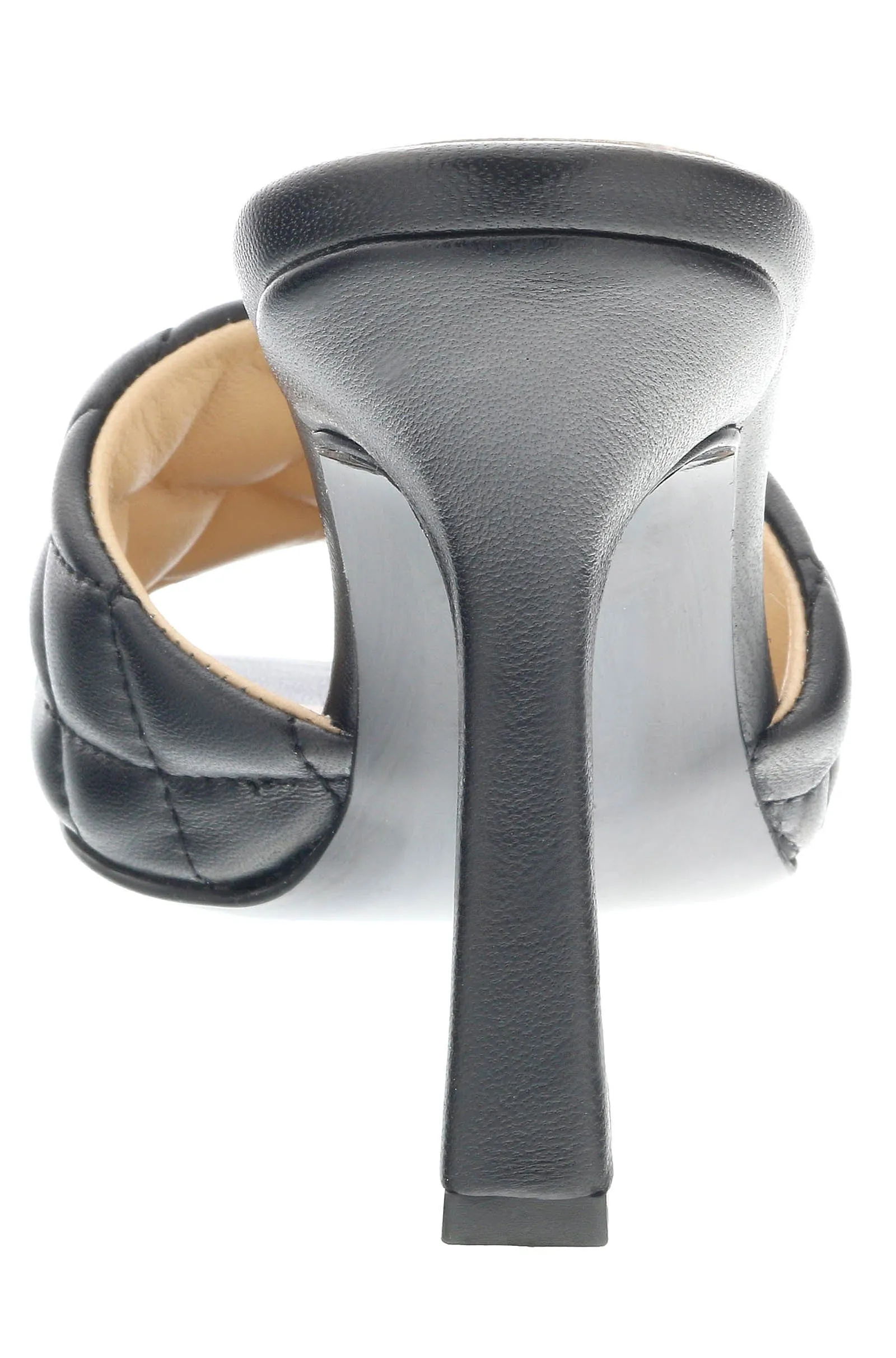 Ventutto Black Quilted High Heel Leather Mule-