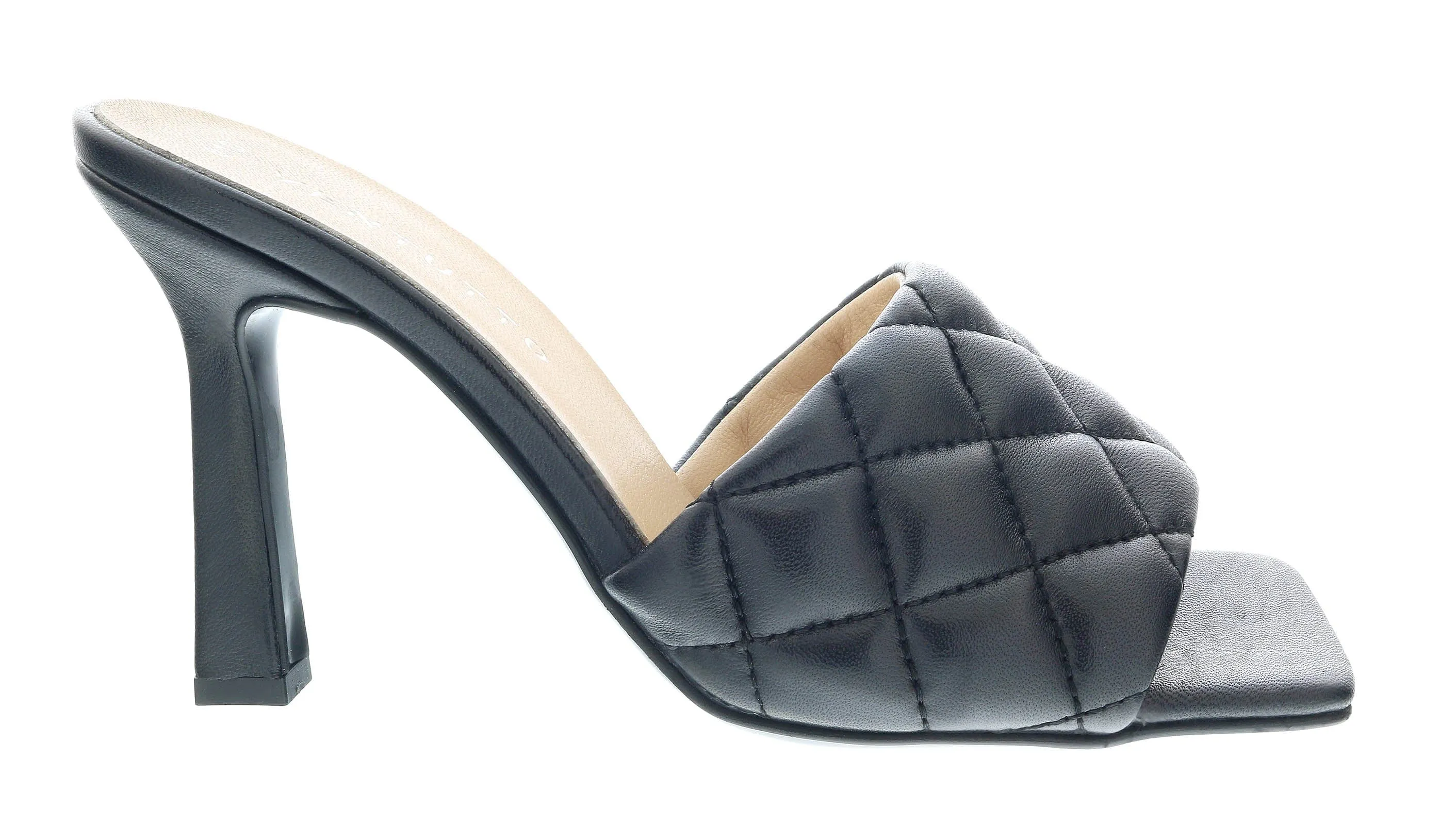 Ventutto Black Quilted High Heel Leather Mule-