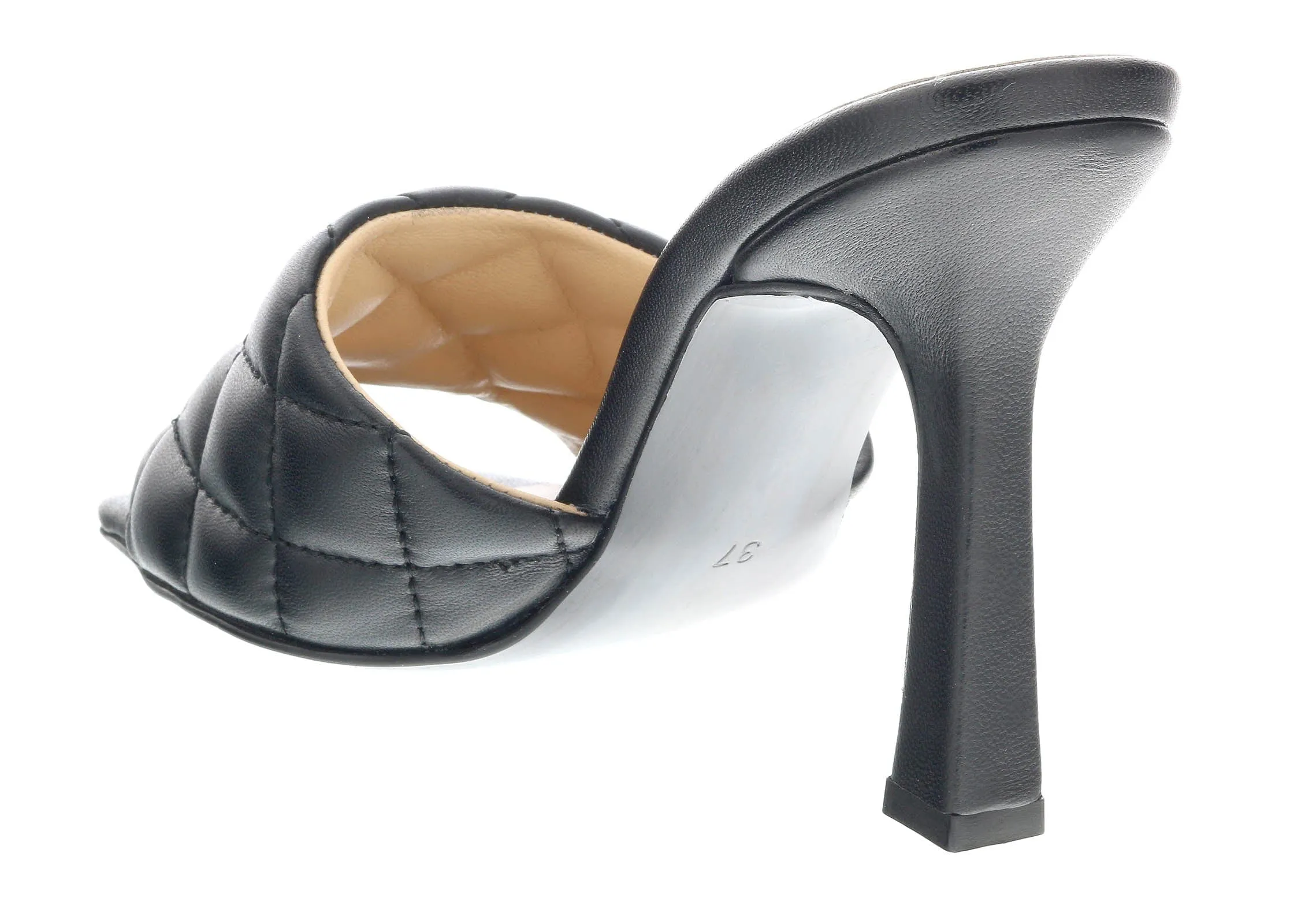 Ventutto Black Quilted High Heel Leather Mule-