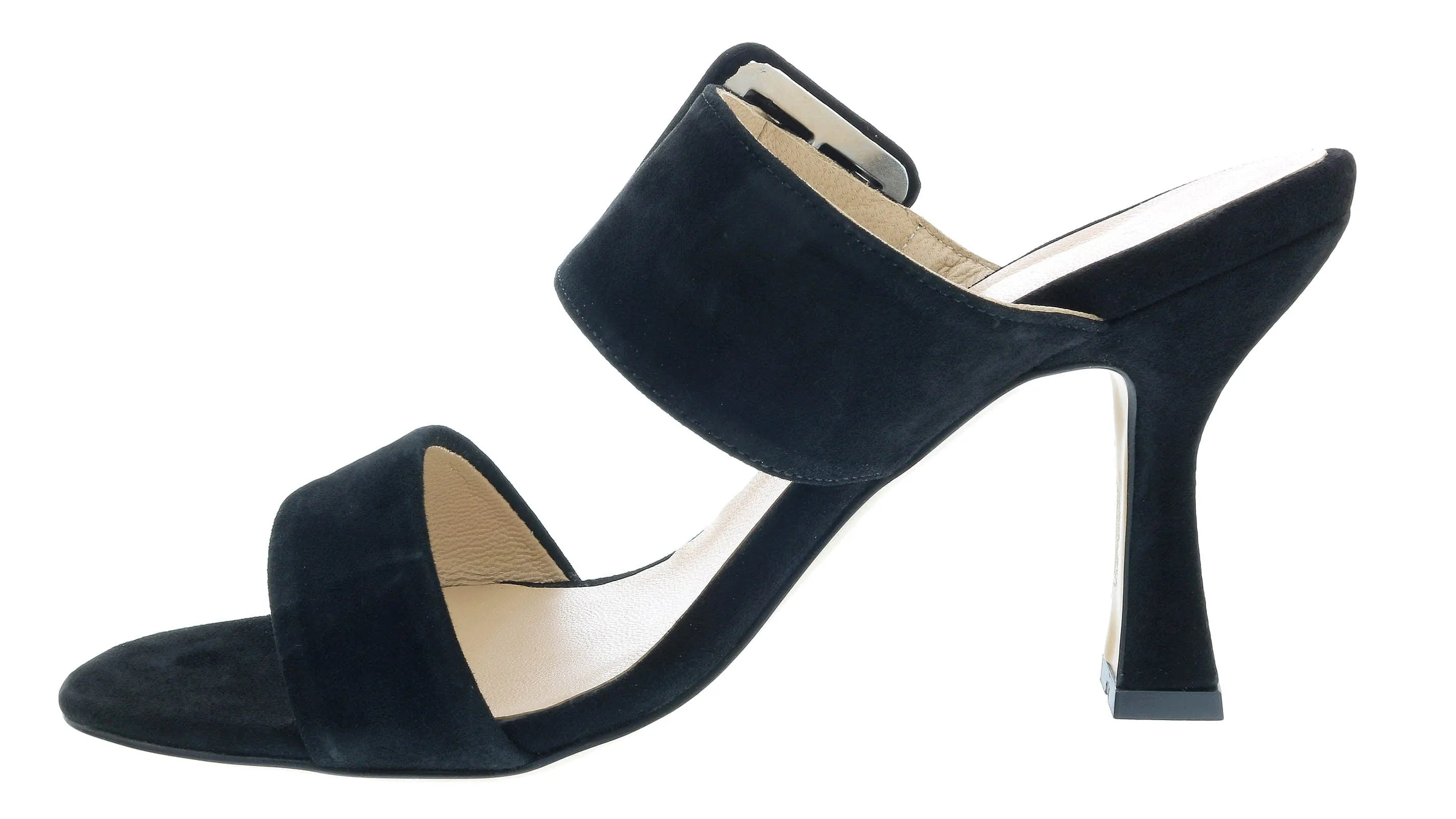 Ventutto Black Wide Buckle High Heel Slide-
