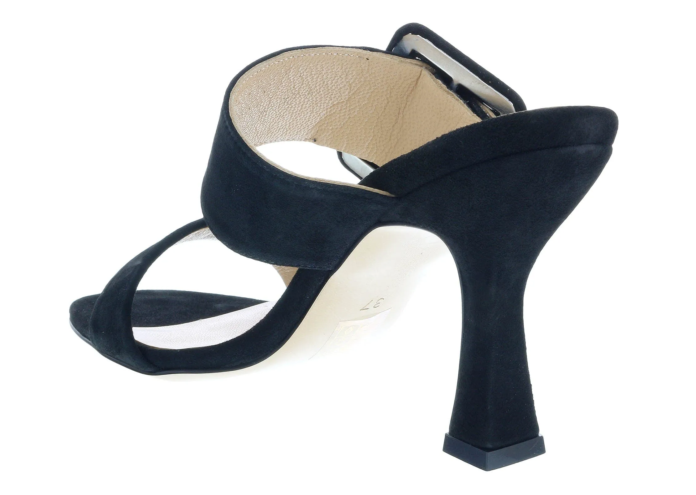 Ventutto Black Wide Buckle High Heel Slide-
