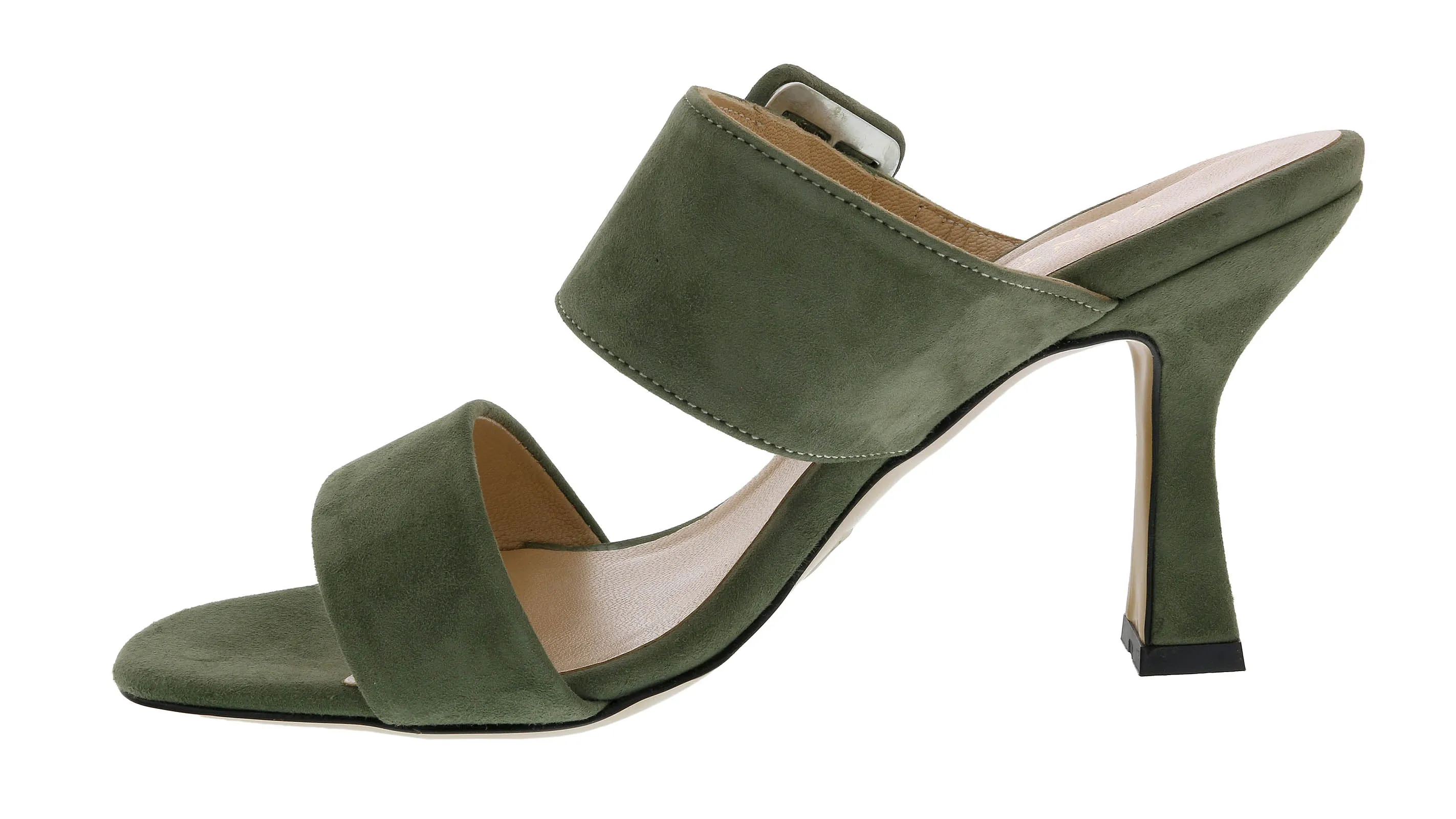 Ventutto Forest Green Wide Buckle High Heel Slide-