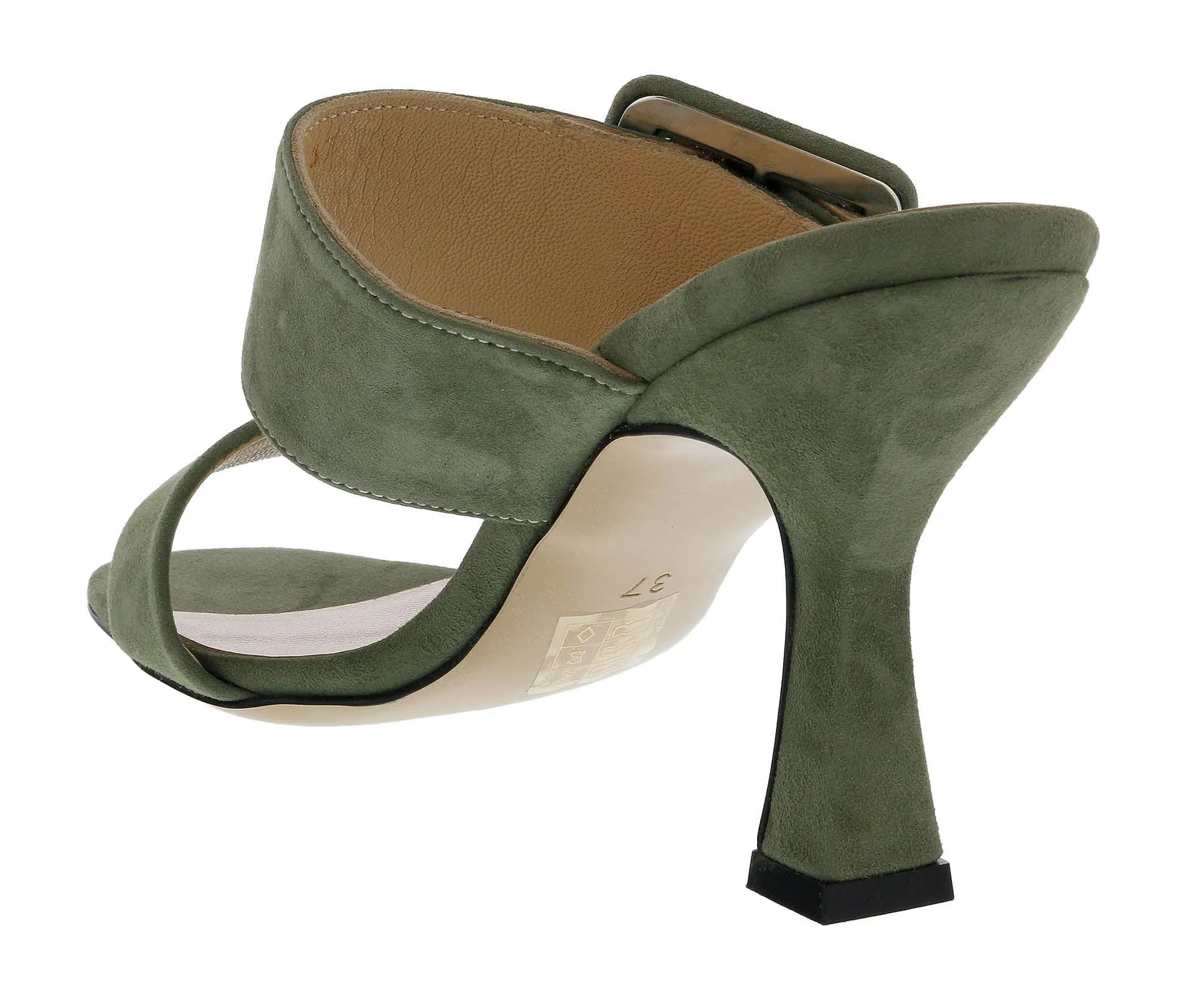Ventutto Forest Green Wide Buckle High Heel Slide-