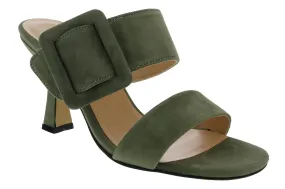 Ventutto Forest Green Wide Buckle High Heel Slide-