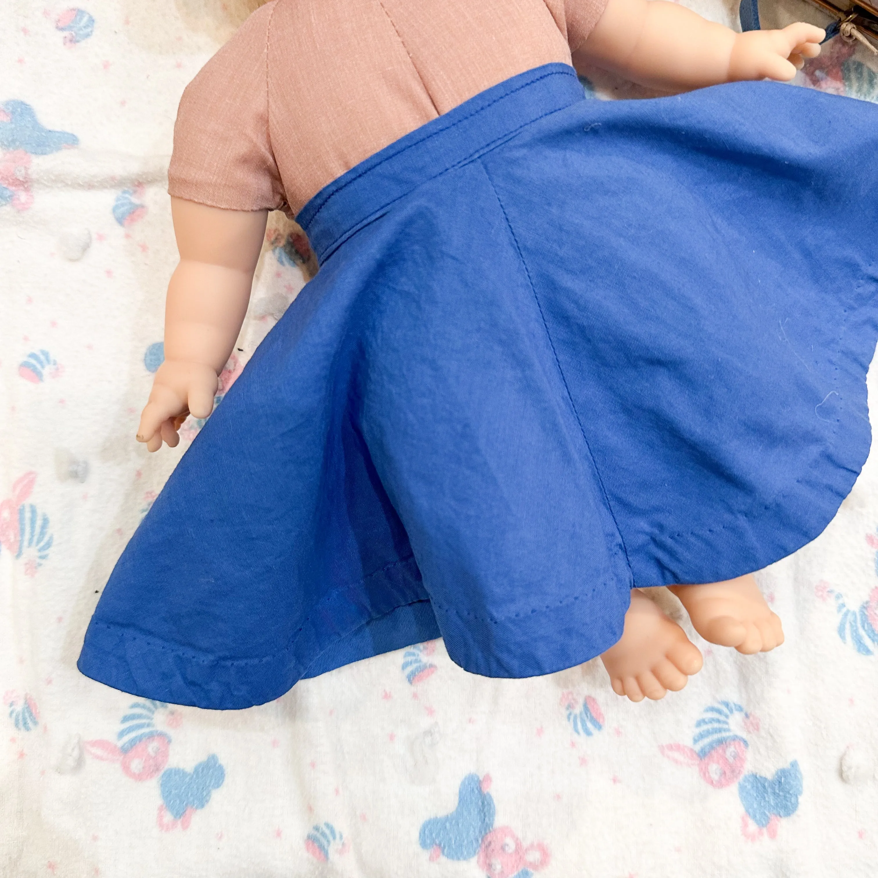 Vintage 1950s Blue Doll Circle Skirt (fits Minikane Soft Bodied doll)
