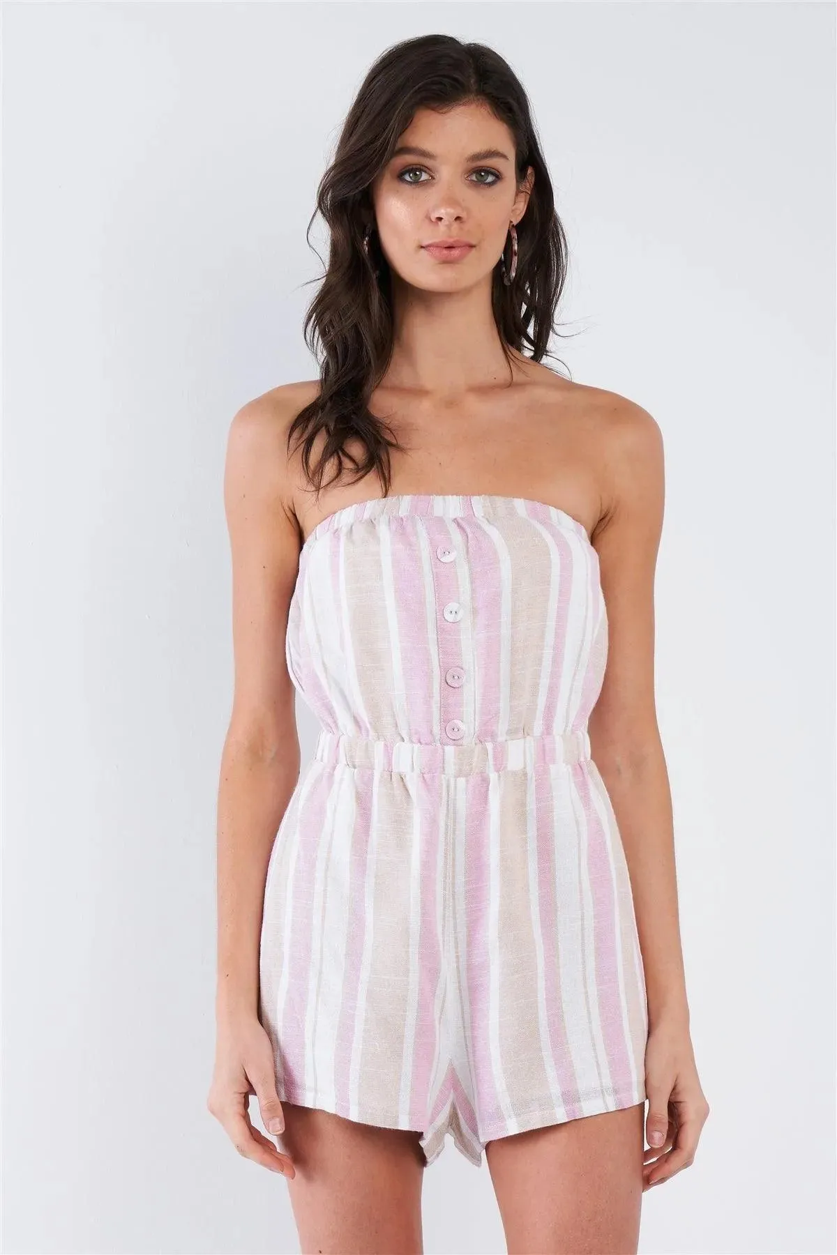White Light Pink Rose Taupe Tube Top Mini Short Romper