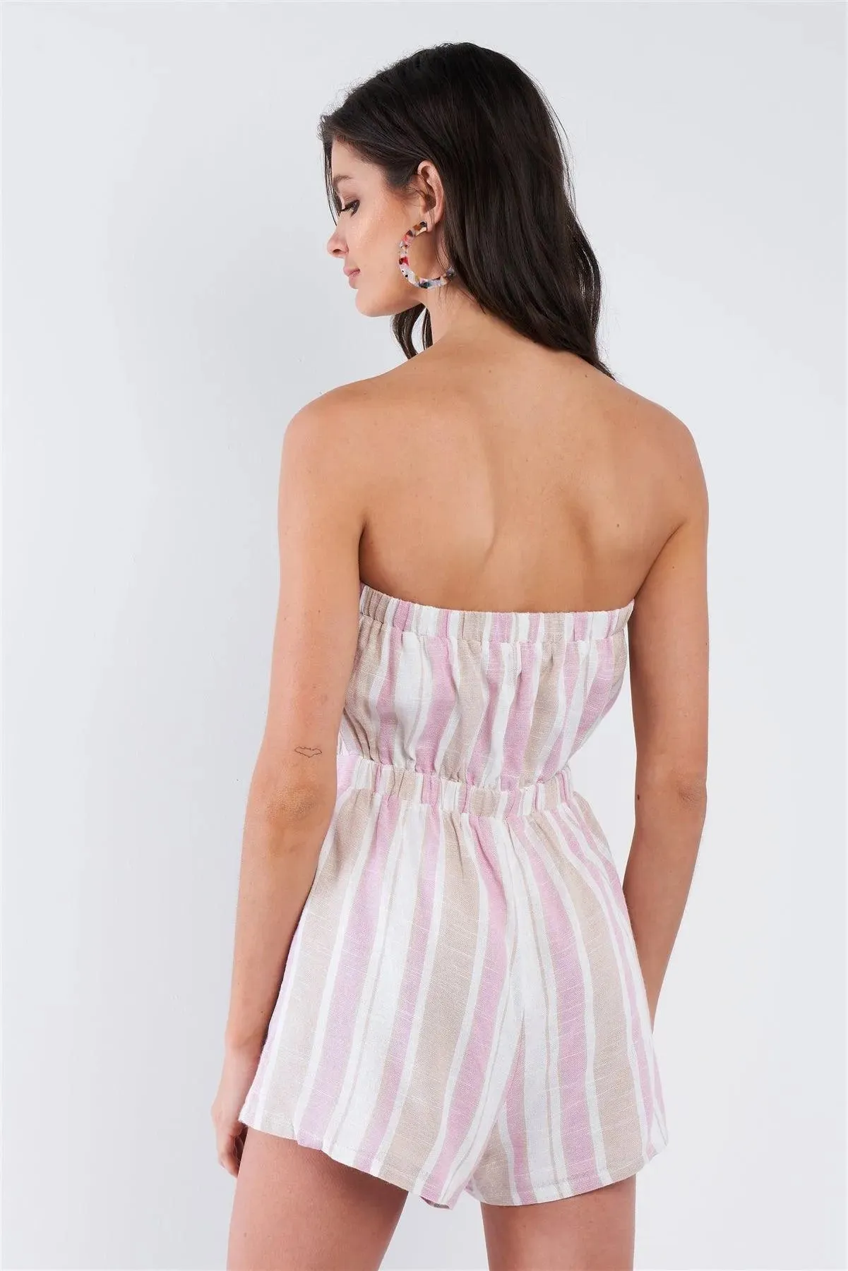White Light Pink Rose Taupe Tube Top Mini Short Romper