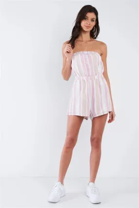 White Light Pink Rose Taupe Tube Top Mini Short Romper