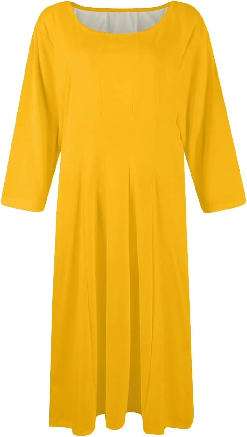 Women Dresses Formal for Church Summer Spring Solid Flowy Vintage 3/4 Sleeve Midi Casual Swing