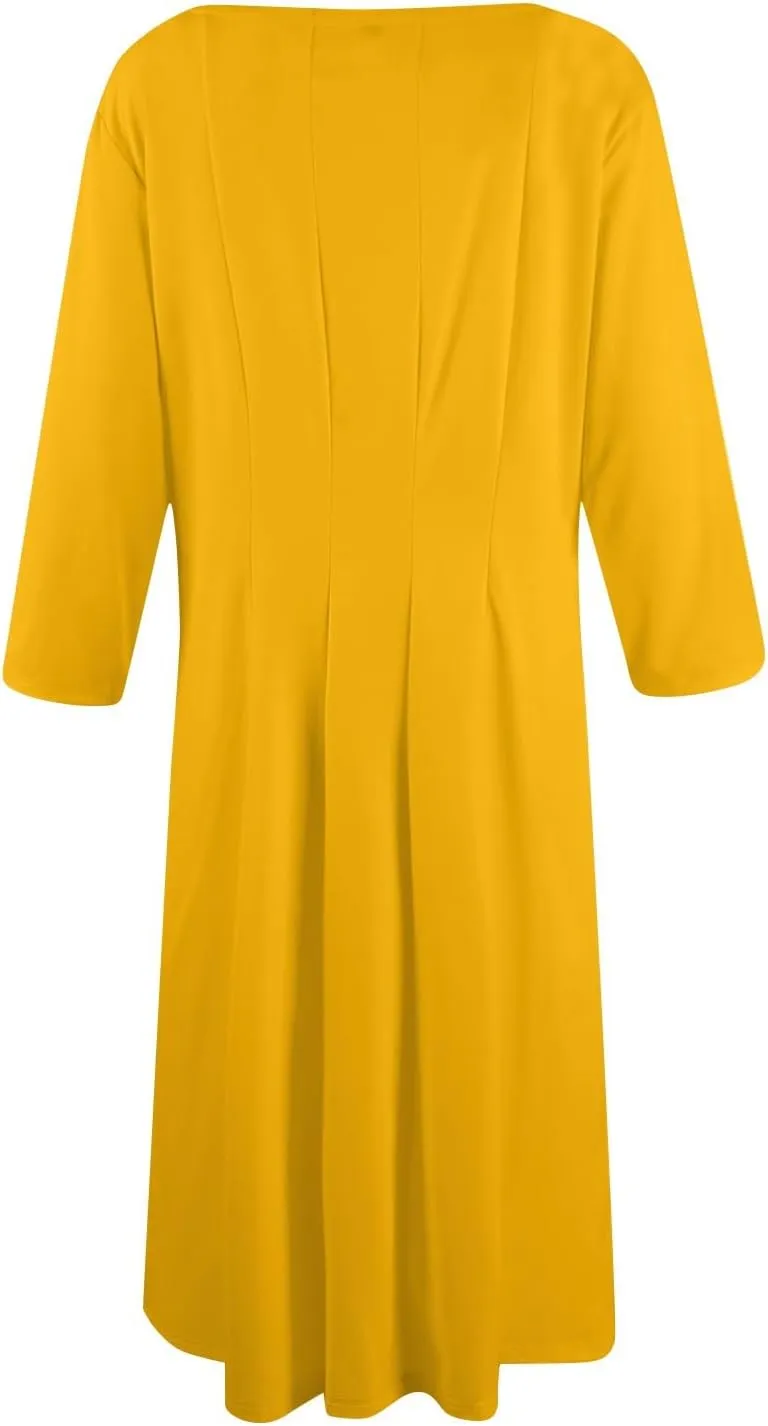 Women Dresses Formal for Church Summer Spring Solid Flowy Vintage 3/4 Sleeve Midi Casual Swing