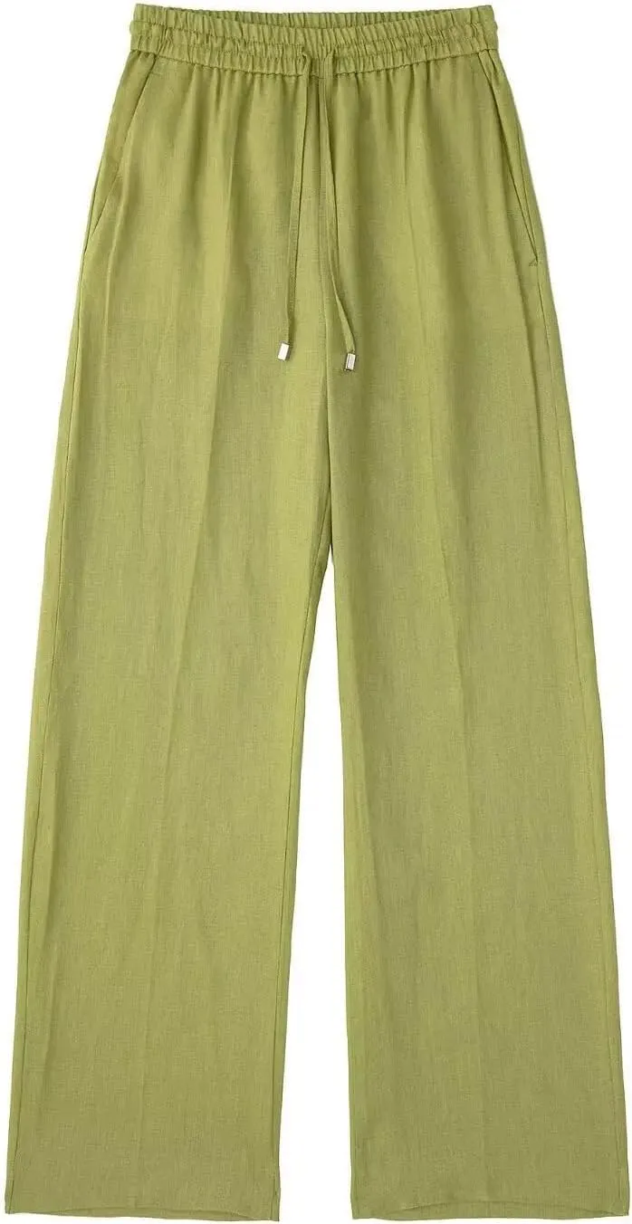 Women Fashion Tongle Style Blended Lace-up Wide Leg Pants Chic Drawstring All-Match Pants Trousers Mujer