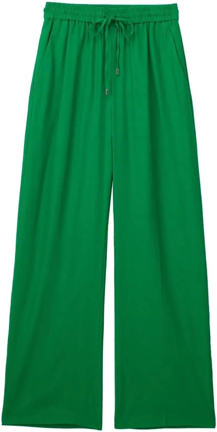 Women Fashion Tongle Style Blended Lace-up Wide Leg Pants Chic Drawstring All-Match Pants Trousers Mujer