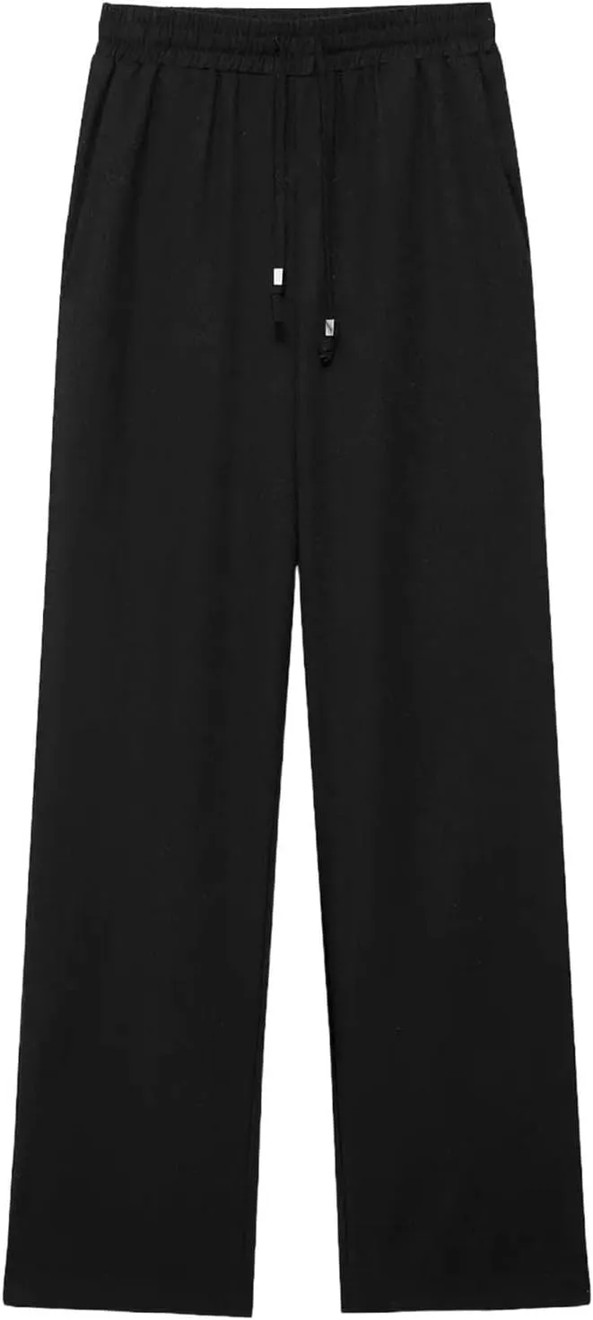 Women Fashion Tongle Style Blended Lace-up Wide Leg Pants Chic Drawstring All-Match Pants Trousers Mujer