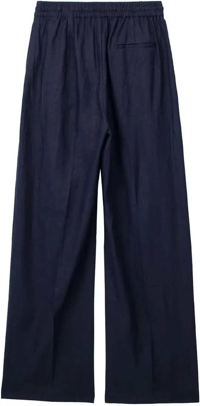 Women Fashion Tongle Style Blended Lace-up Wide Leg Pants Chic Drawstring All-Match Pants Trousers Mujer