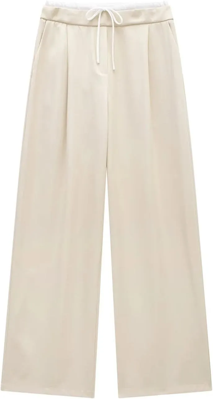Women Fashion Tongle Style Multicolor Lace Wide Leg Pants Chic Drawstring Joker Pants Trousers Mujer