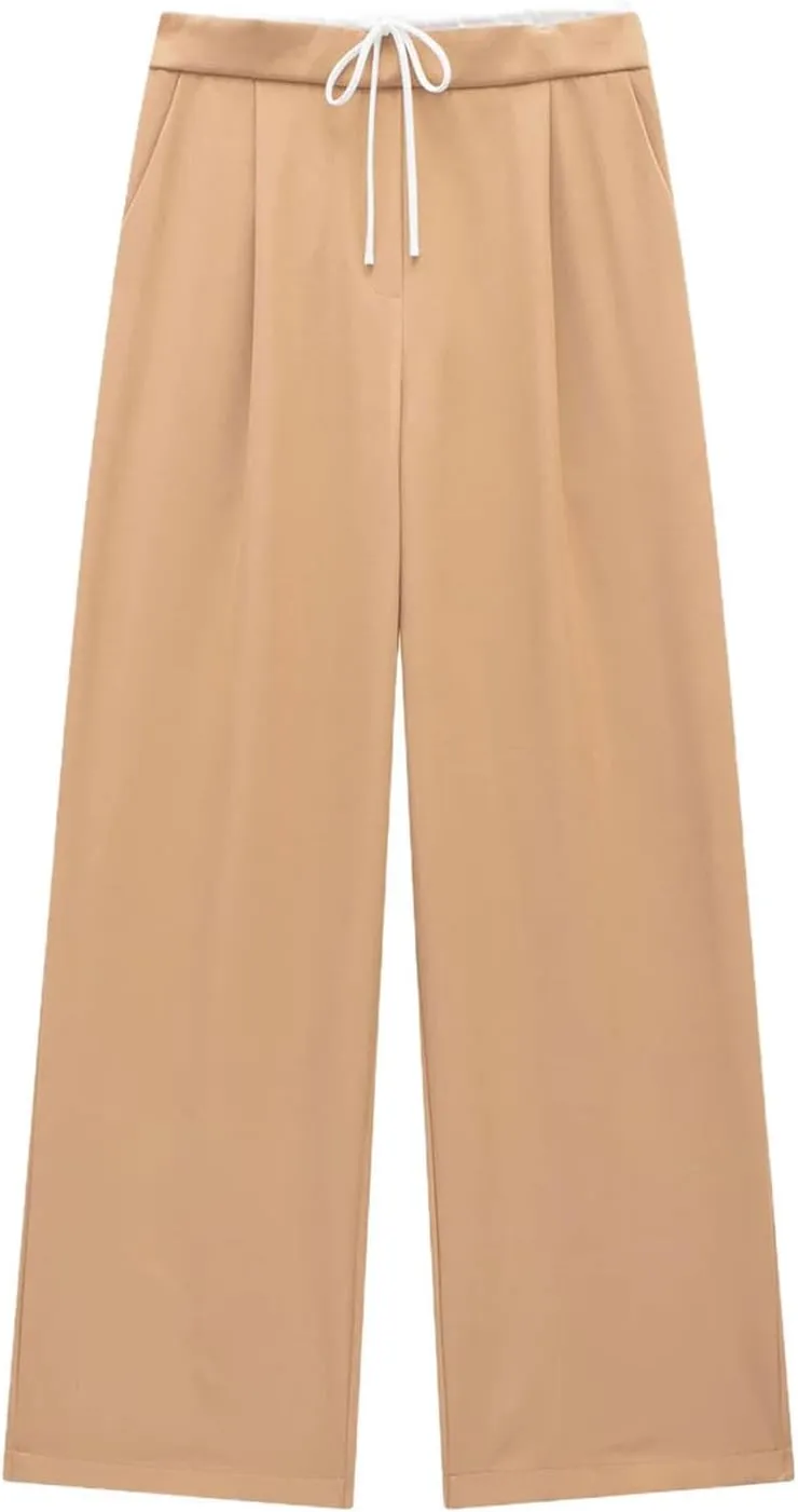 Women Fashion Tongle Style Multicolor Lace Wide Leg Pants Chic Drawstring Joker Pants Trousers Mujer