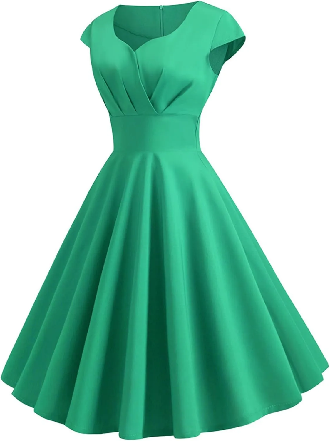 Women's 1950s Vintage Dress Wrap V Neck Cap Sleeve Dress Retro Cocktail Party Swing Dresses A-Line Flared Midi Dress