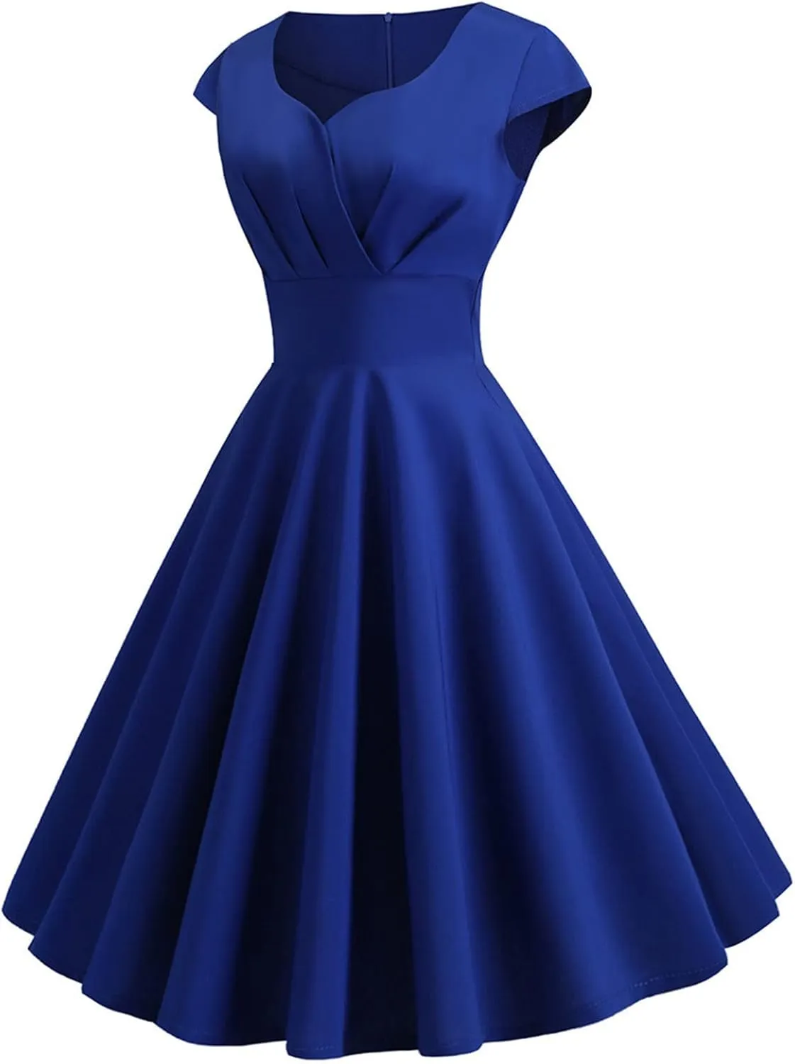 Women's 1950s Vintage Dress Wrap V Neck Cap Sleeve Dress Retro Cocktail Party Swing Dresses A-Line Flared Midi Dress