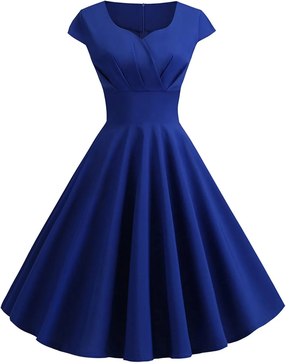 Women's 1950s Vintage Dress Wrap V Neck Cap Sleeve Dress Retro Cocktail Party Swing Dresses A-Line Flared Midi Dress