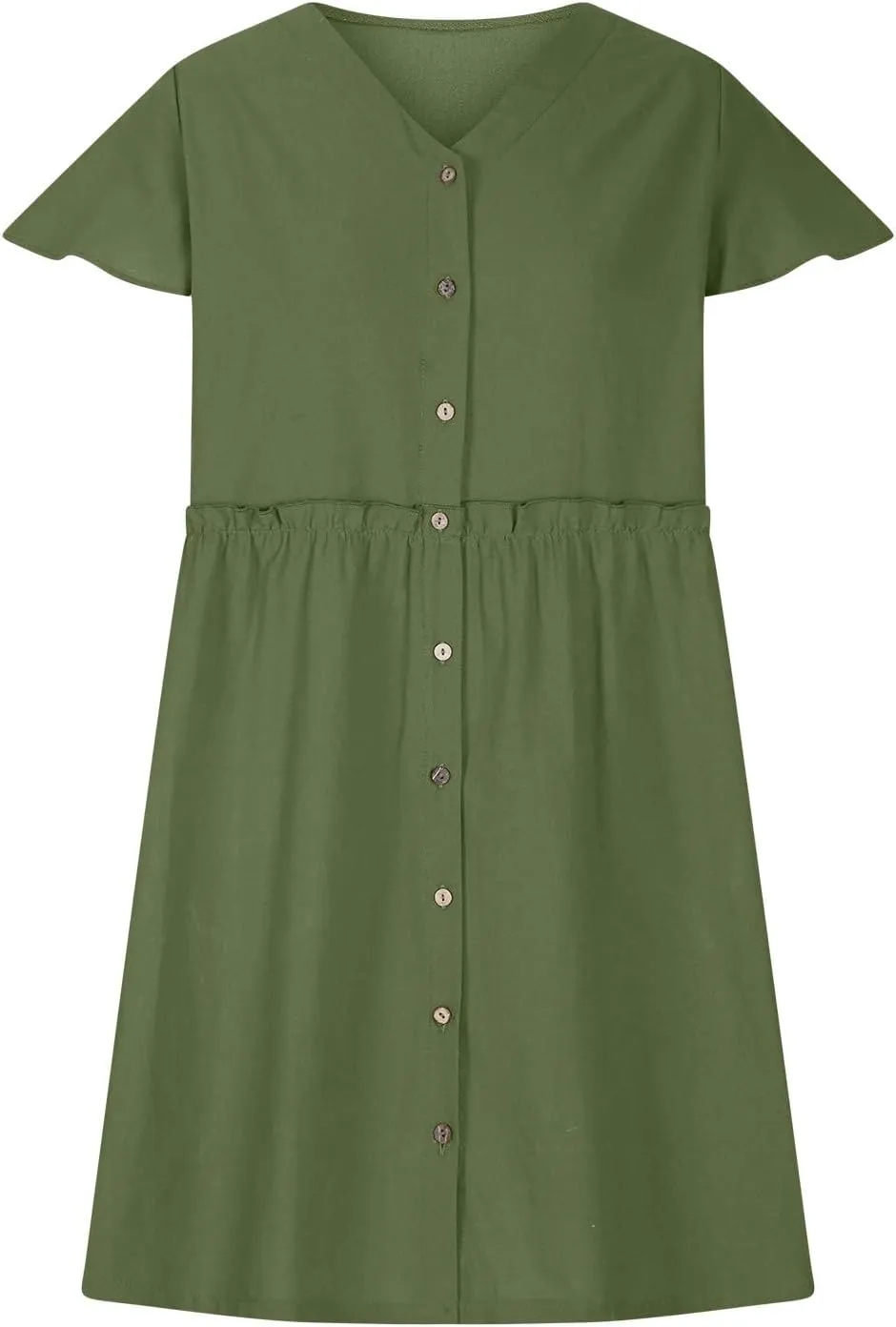 Womens 2025 Midi Dress V Neck Beach Wedding Guest Linen Dress Lightweight Breathable Solid Color Summer Outing Dress