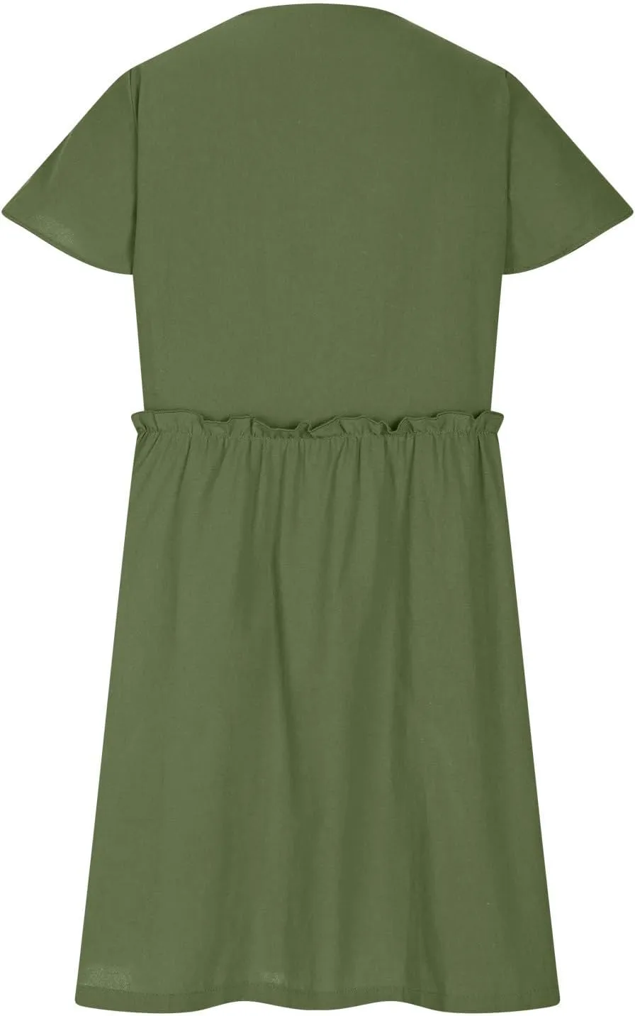 Womens 2025 Midi Dress V Neck Beach Wedding Guest Linen Dress Lightweight Breathable Solid Color Summer Outing Dress