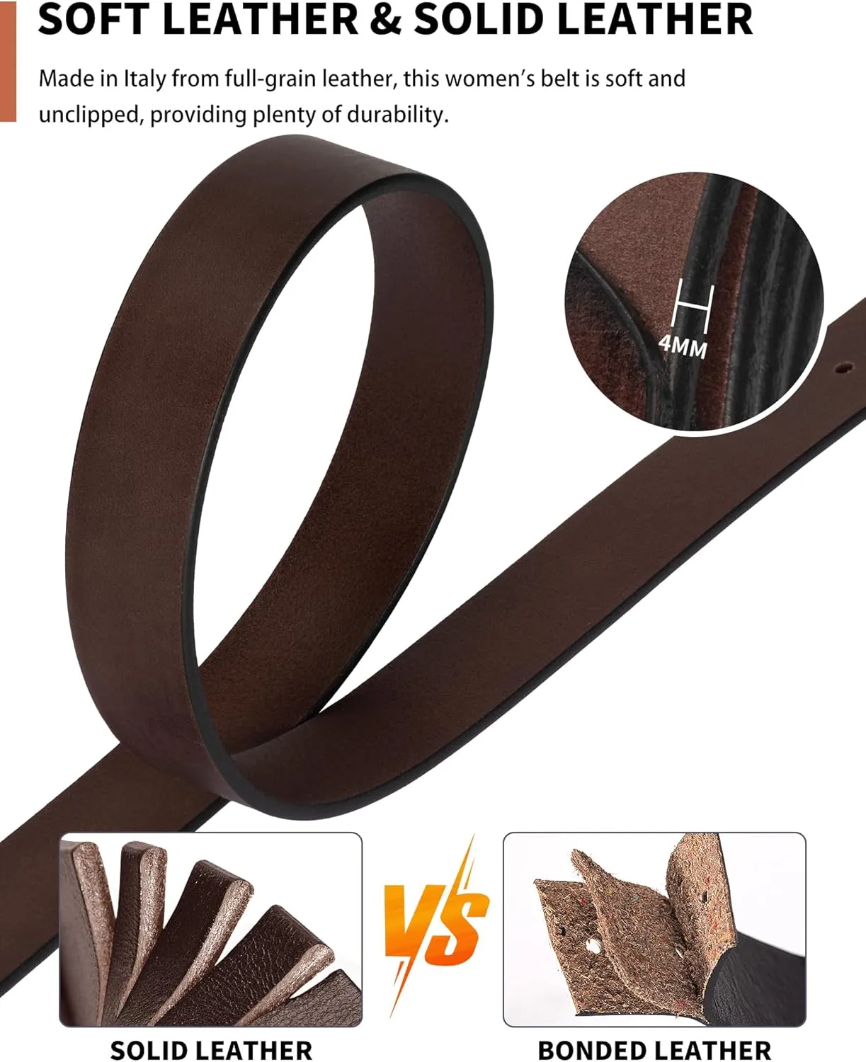 Womens Belt for Jeans Genuine Leather Belt Vintage Solid Brass Circle buckle Gift Box Packaging