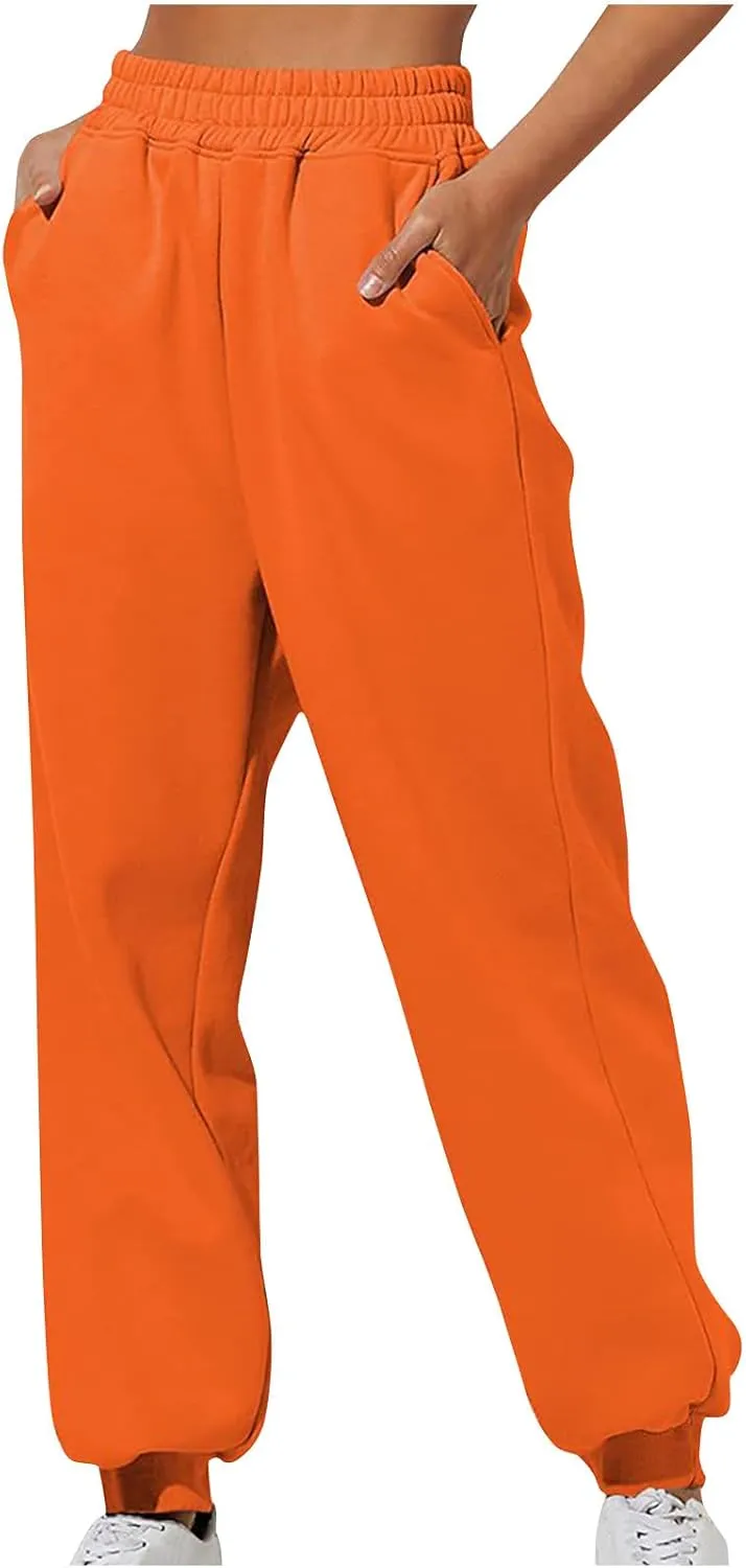 Womens Casual Trouses High Waisted Leggings Soft Comfortable Pants for Travel Sports Solid Color Sweatpants Women