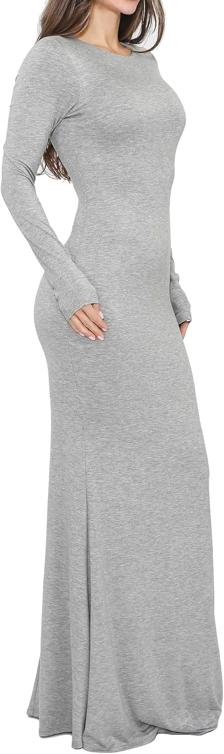 Womens Crew Neck Long Sleeve Maxi Dress Elegant Bodycon Mermaid Long Dress