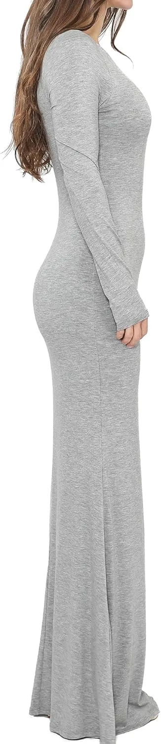 Womens Crew Neck Long Sleeve Maxi Dress Elegant Bodycon Mermaid Long Dress