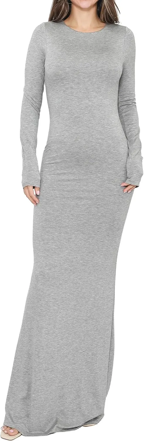 Womens Crew Neck Long Sleeve Maxi Dress Elegant Bodycon Mermaid Long Dress
