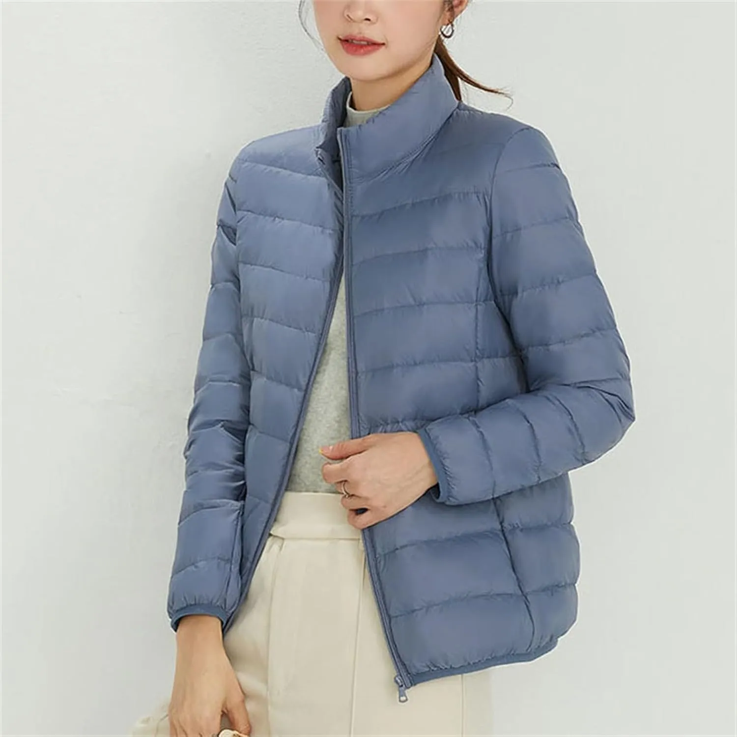 Women's Light Down Jacket 2023 Classic Style Stand-Up Puffer Solid Color Thermal Coat Dressy Casual Comfort Packable Jacket