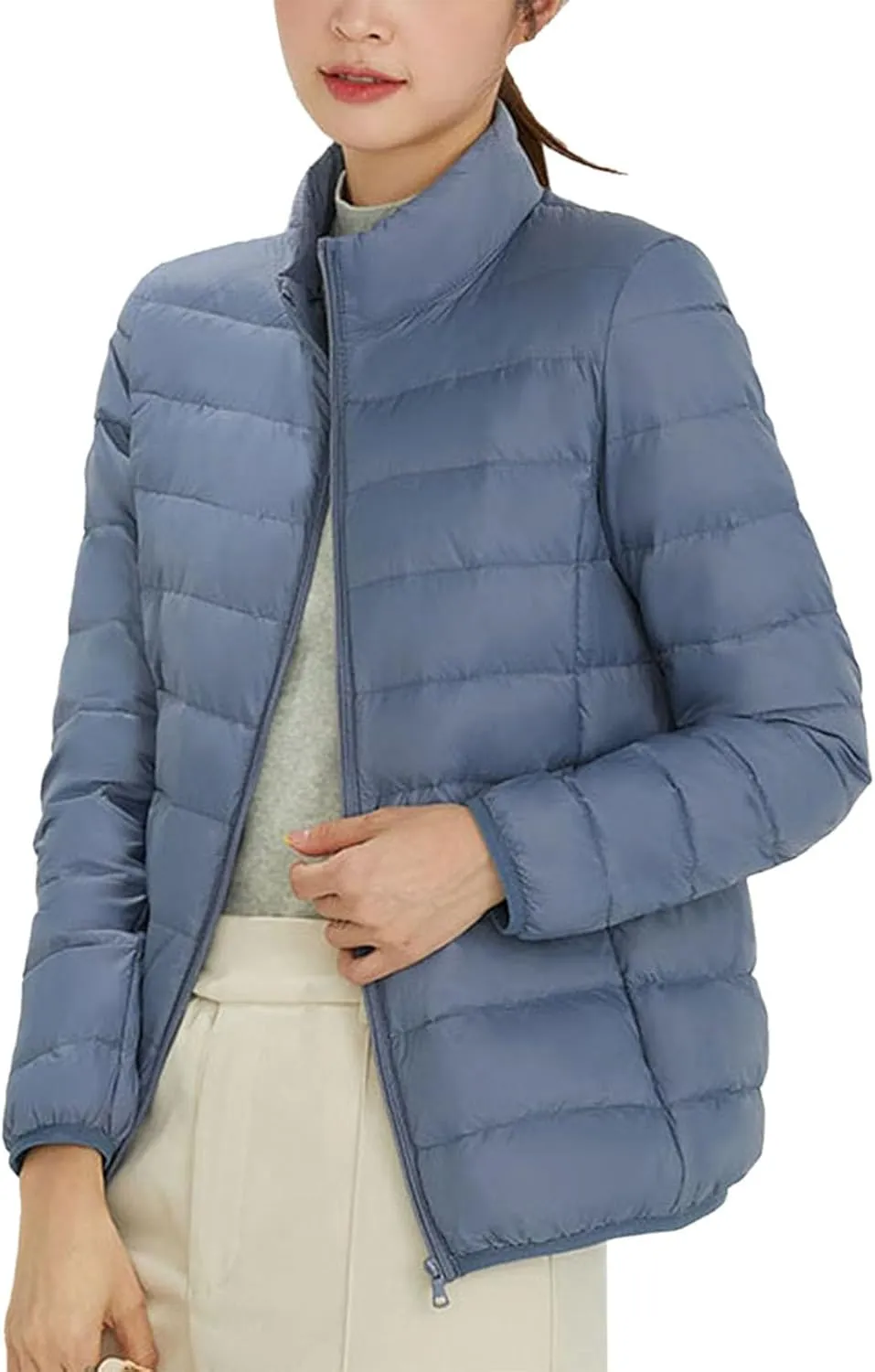 Women's Light Down Jacket 2023 Classic Style Stand-Up Puffer Solid Color Thermal Coat Dressy Casual Comfort Packable Jacket