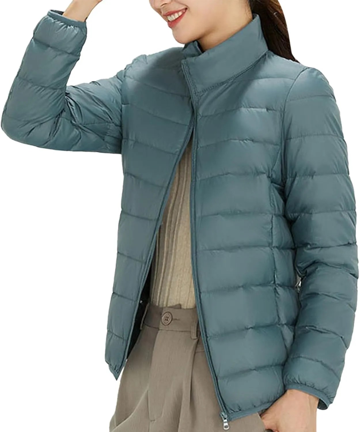 Women's Light Down Jacket 2023 Classic Style Stand-Up Puffer Solid Color Thermal Coat Dressy Casual Comfort Packable Jacket