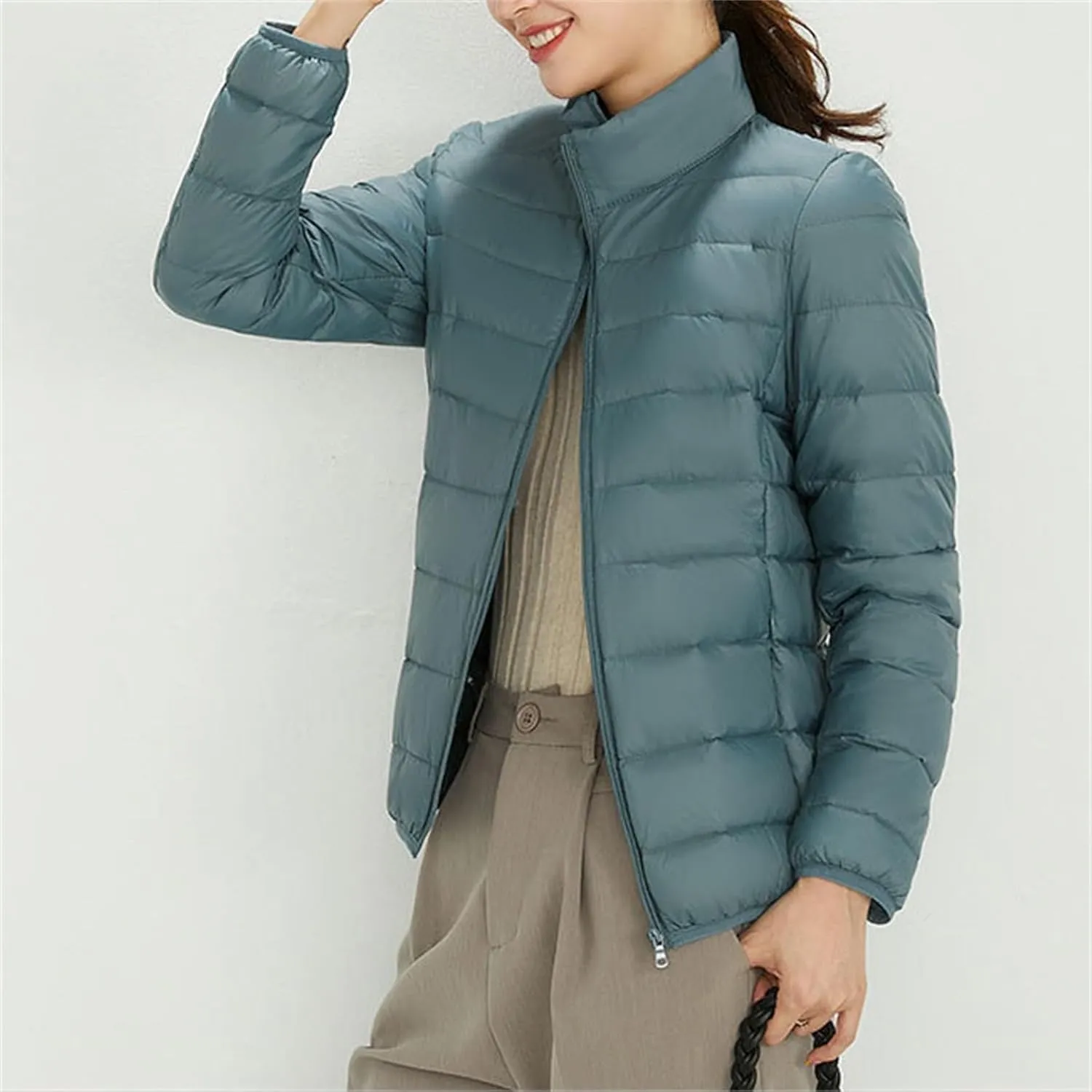 Women's Light Down Jacket 2023 Classic Style Stand-Up Puffer Solid Color Thermal Coat Dressy Casual Comfort Packable Jacket