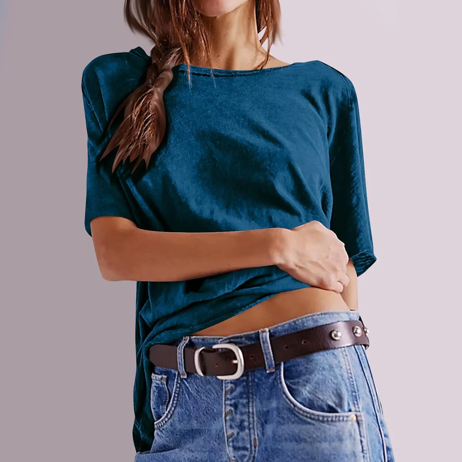 Womens Oversized T Shirts Loose Fit Crewneck Petal Short Sleeve Cotton Summer Tops Basic Tees Trendy Baggy T-Shirt