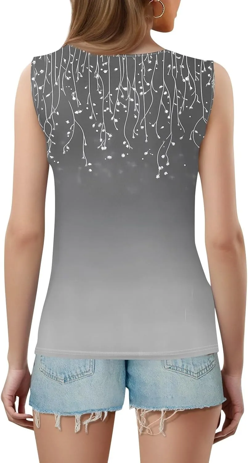 Womens Plus Size Tank Tops 2025 Crewneck Loose Fit Basic Casual Vest Tops Summer Trendy Print Sleeveless Shirts