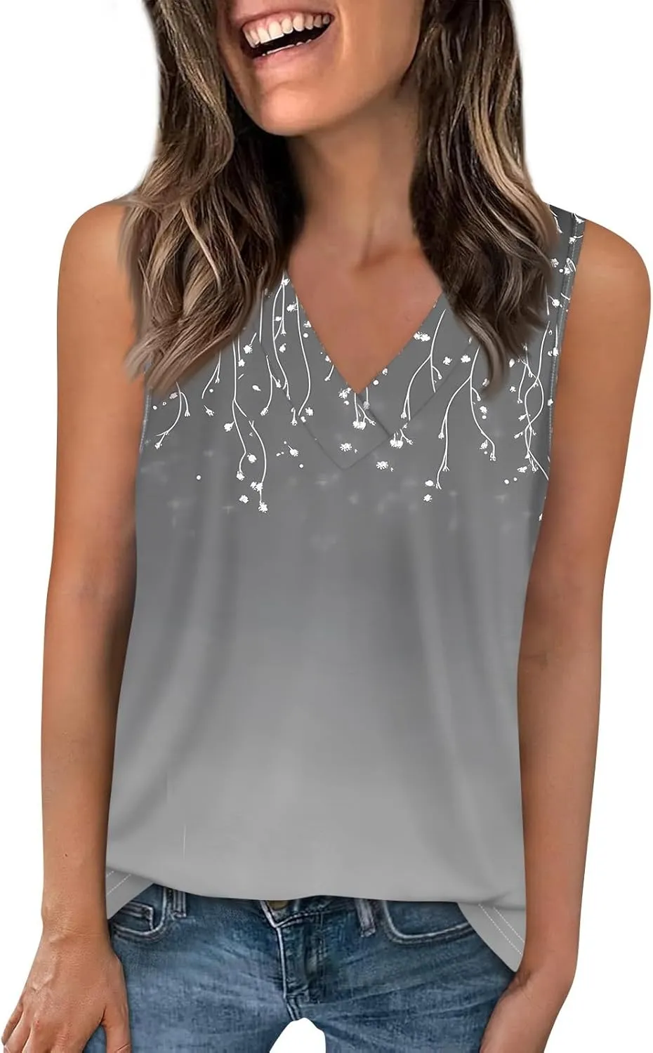 Womens Plus Size Tank Tops 2025 Crewneck Loose Fit Basic Casual Vest Tops Summer Trendy Print Sleeveless Shirts