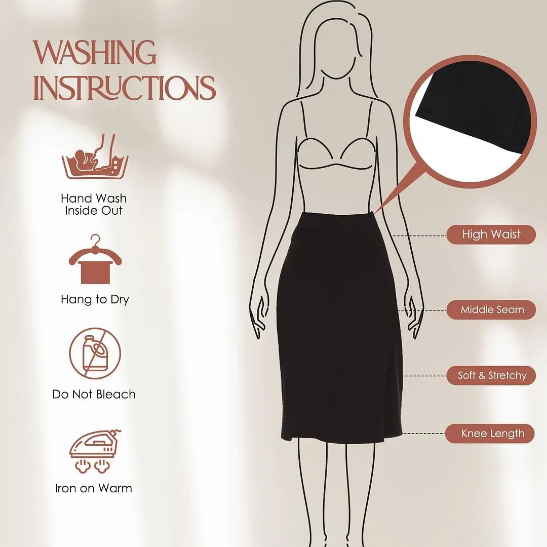 Women’s Soft Cotton A-Line Knee Length Skirt with Middle Seam- Elastic Waist Office Skirt