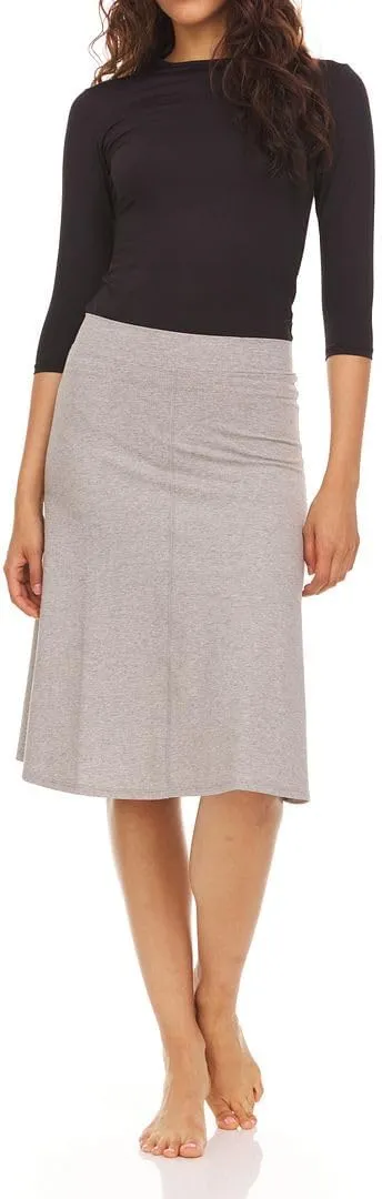 Women’s Soft Cotton A-Line Knee Length Skirt with Middle Seam- Elastic Waist Office Skirt