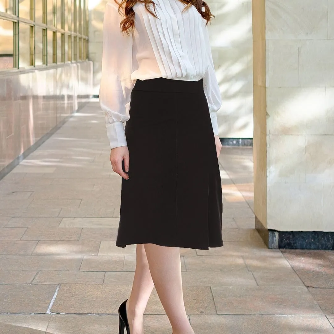 Women’s Soft Cotton A-Line Knee Length Skirt with Middle Seam- Elastic Waist Office Skirt