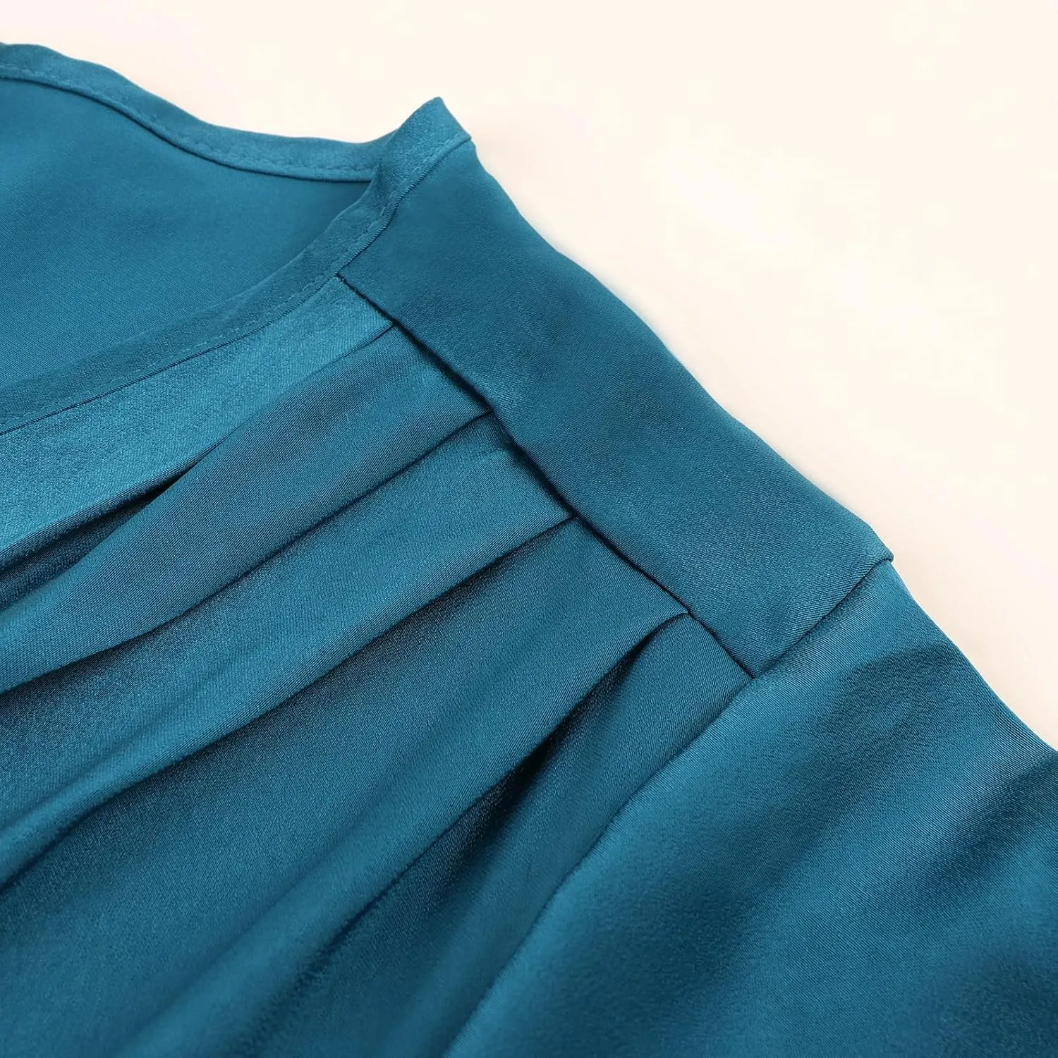 Womens Summer Satin Wrap Casual Dress V Neck Flared Sleeve Tie Front Waist Elegant Dress