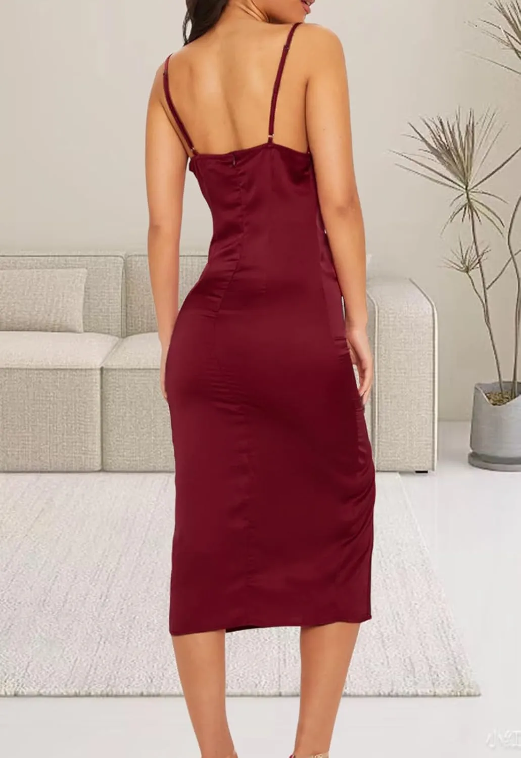 YouSexy Women's Sexy Sleeveless Spaghetti Strap Satin Dress Elegant Slip Nightgown Midi Dress