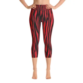 Zebra Print Red Yoga Capri Leggings - With Pockets